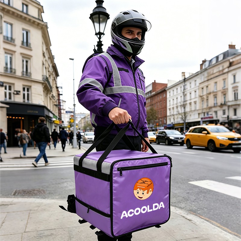 45cm insulated food delivery backpack, purple food delivery backpack, custom delivery backpack, insulated takeaway backpack, large food delivery bag, pizza delivery backpack, thermal food delivery backpack, front opening delivery backpack, food couri